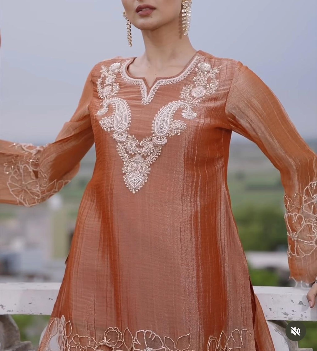 Rust Radiance Embroidered Palazzo Set