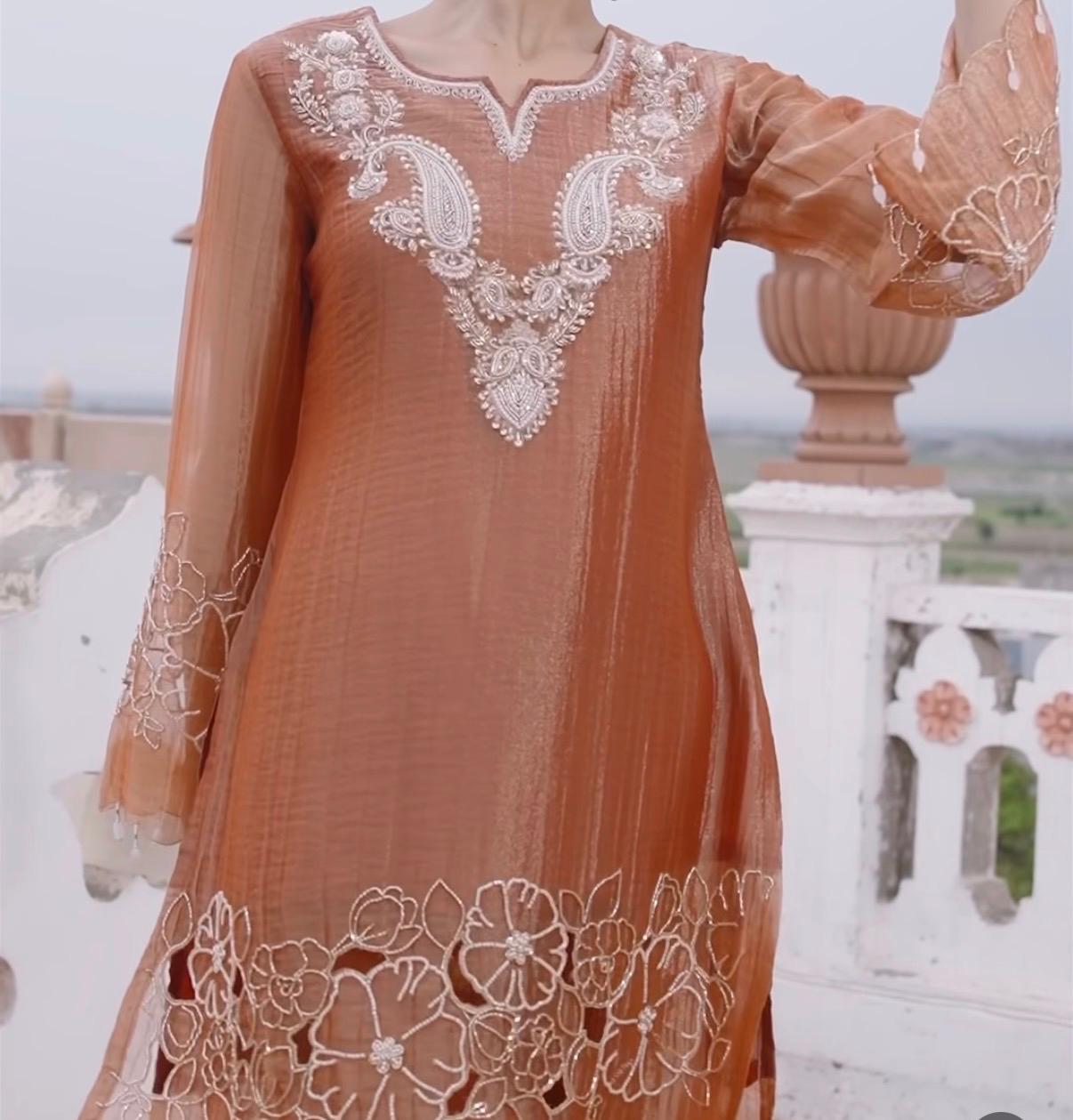 Rust Radiance Embroidered Palazzo Set